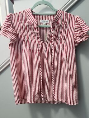 She + Sky Red and White Striped V-Neck Peasant Top